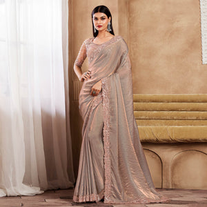 Grey Sequins Embroidered Satin Silk Saree