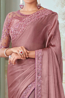Mauve Floral Sequins Embroidered Georgette Saree