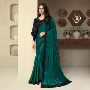 Bottle Green Sequins Embroidered Georgette Saree