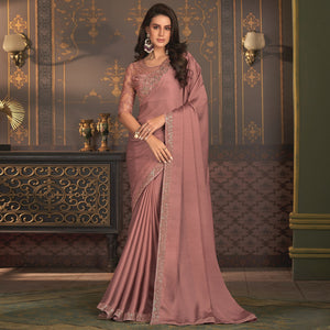 Mauve Embroidered Designer Satin Saree