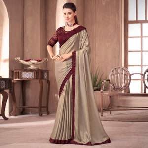 Light Brown Floral Embroidered Georgette Saree