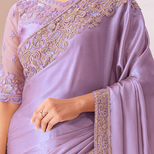 Lavender Floral Sequins Embroidered Chiffon Saree