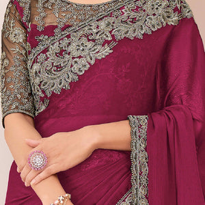 Dark Magenta Floral Sequins Embroidered Georgette Saree