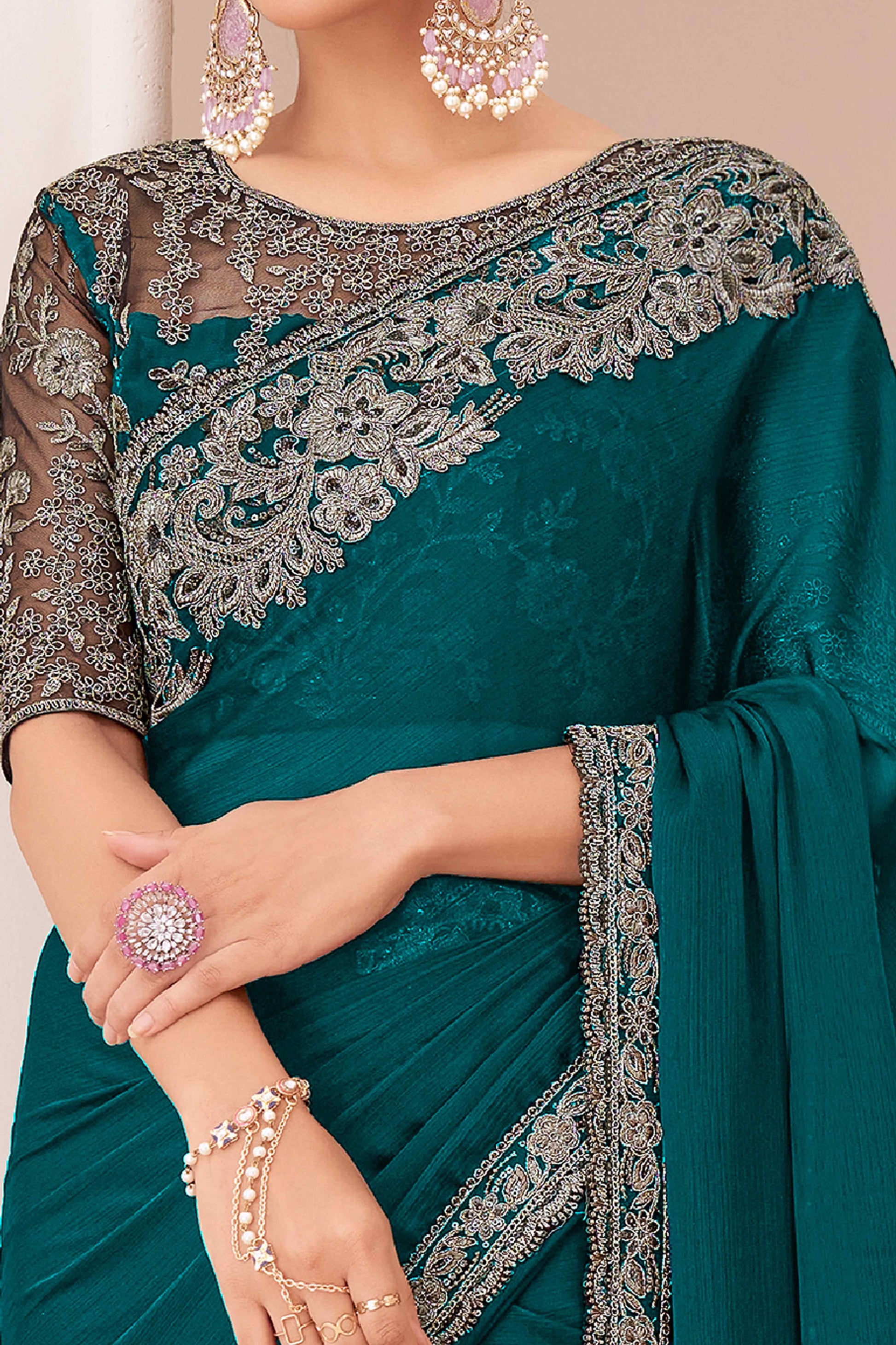green-floral-sequins-embroidered-georgette-saree-13
