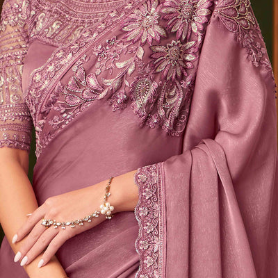 Dusty Pink Sequins Embroidered Georgette Saree
