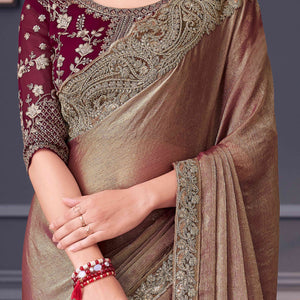 Chikoo Sequins Embroidered Chiffon Saree