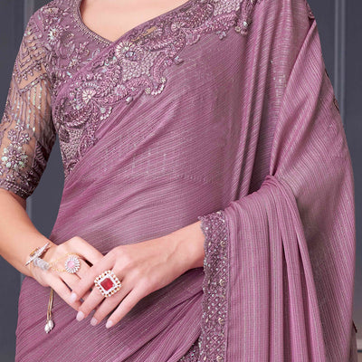 Mauve Sequins Embroidered Satin Saree
