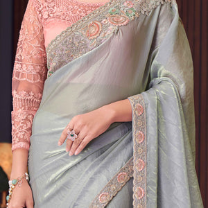 Grey Sequins Embroidered Tissue Saree