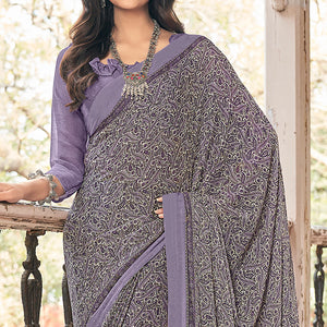 Lavender Paisley Printed Chiffon Saree