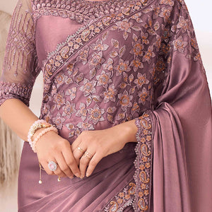 Dusty Rose Pink Sequins Embroidered Satin Saree