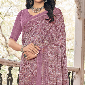 Mauve Paisley Printed Chiffon Saree