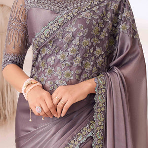 Dusty Purple Sequins Embroidered Satin Saree
