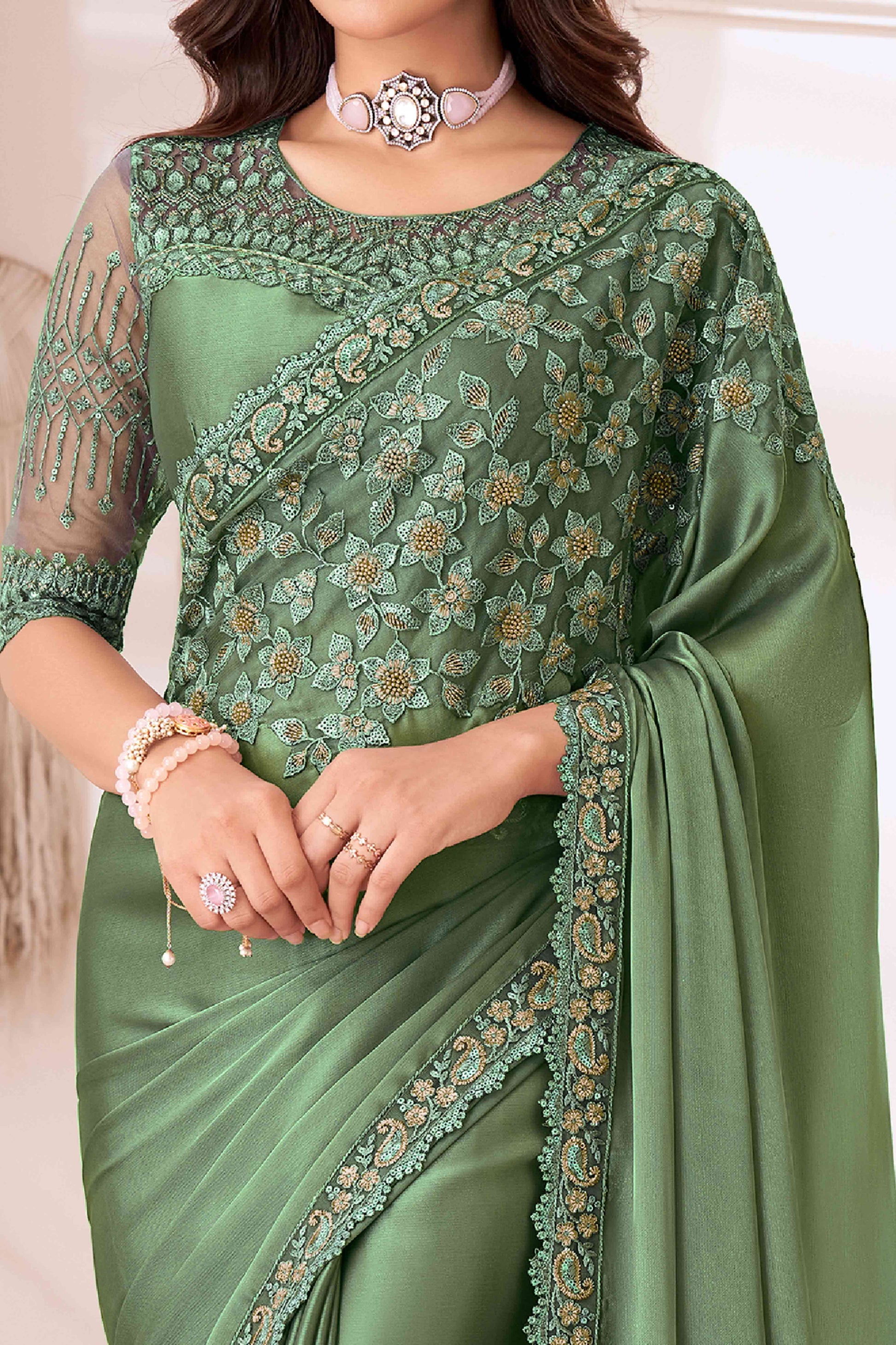 green-sequins-embroidered-satin-saree-1