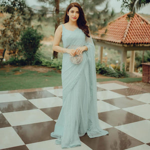 Mint Green Embroidered Georgette Saree