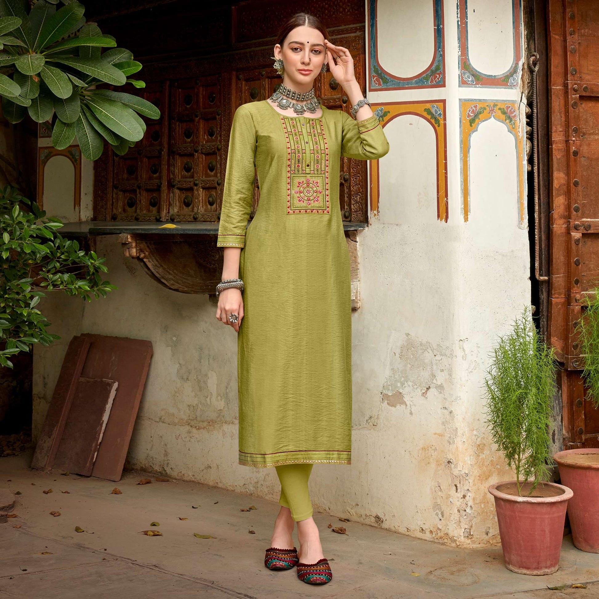 green-embroidered-viscose-kurti