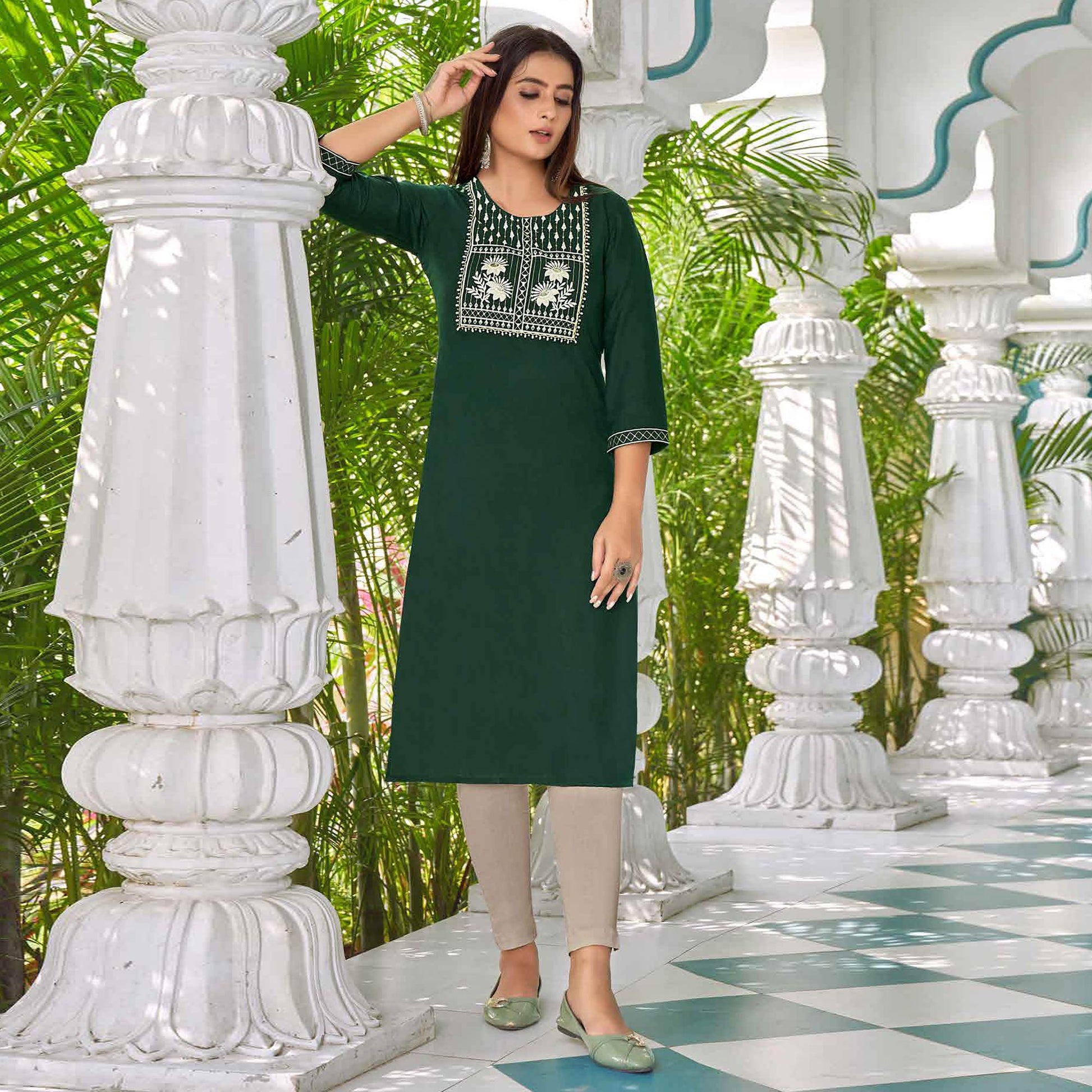 green-floral-embroidered-rayon-kurti-5