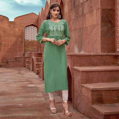 green-floral-embroidered-rayon-kurti-3