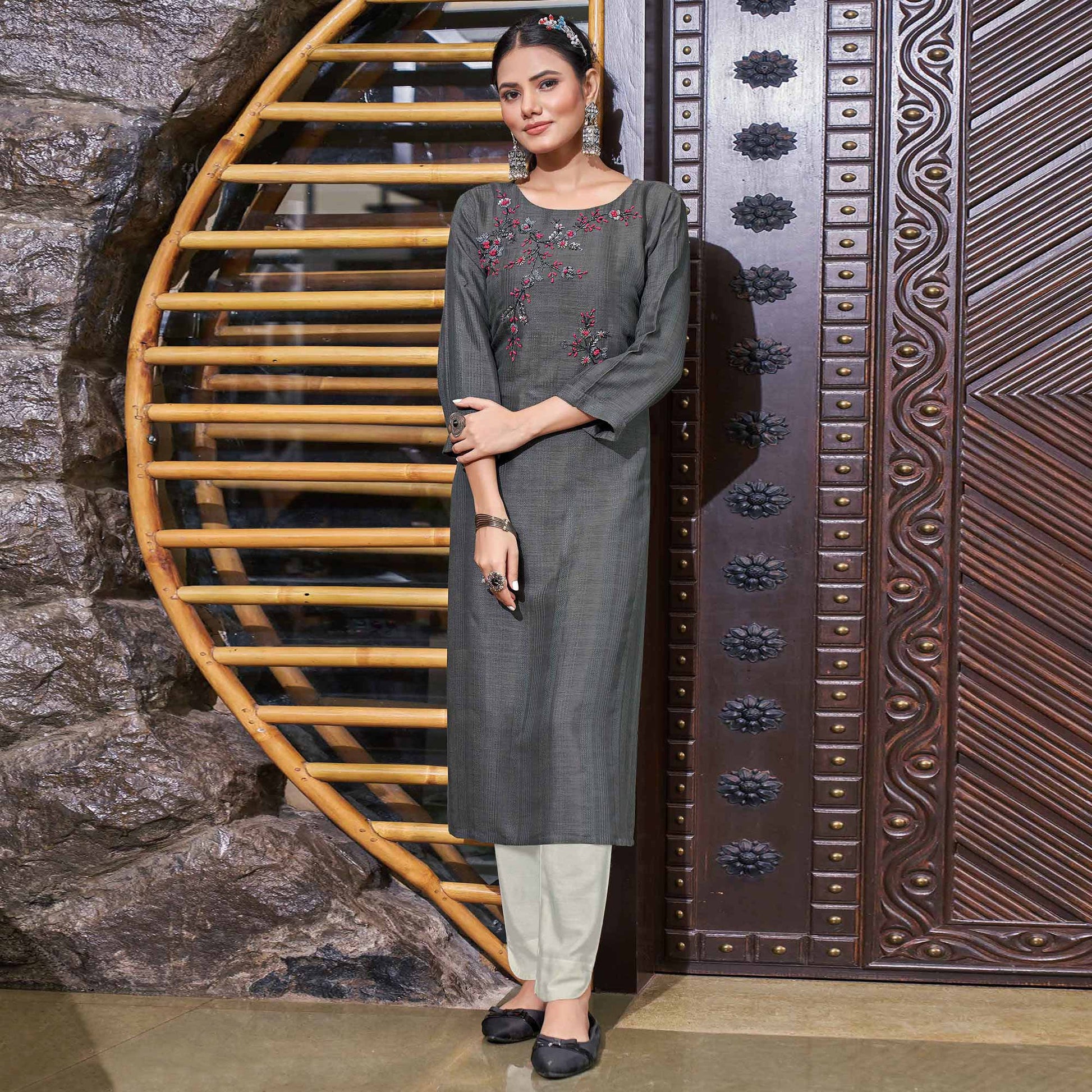 grey-floral-embroidered-rayon-kurti-5