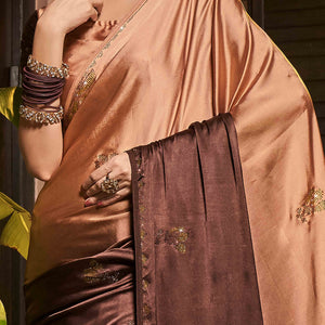 Brown Swarovski Work Embroidered Ombre Satin Saree
