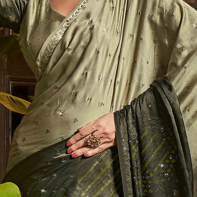 Mehendi Green Swarovski Work Embroidered Ombre Satin Saree