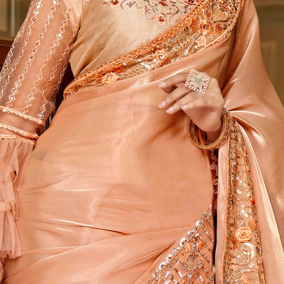 Light Orange Swarovski Work Embroidered Jimmi Choo Saree