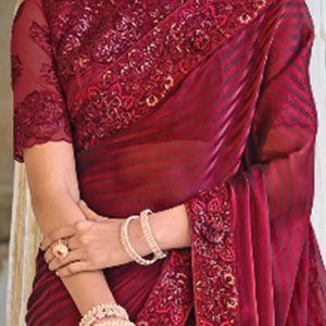 Maroon Sequins Embroidered Georgette Saree