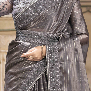 Grey Sequins Embroidered Georgette Saree