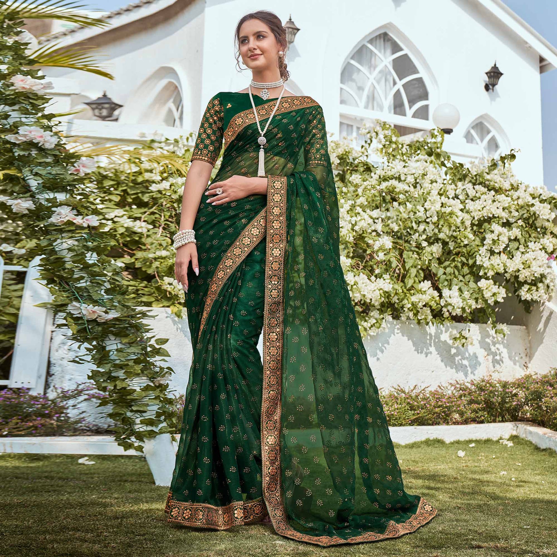 green-foil-printed-georgette-saree-with-embroidered-border-1