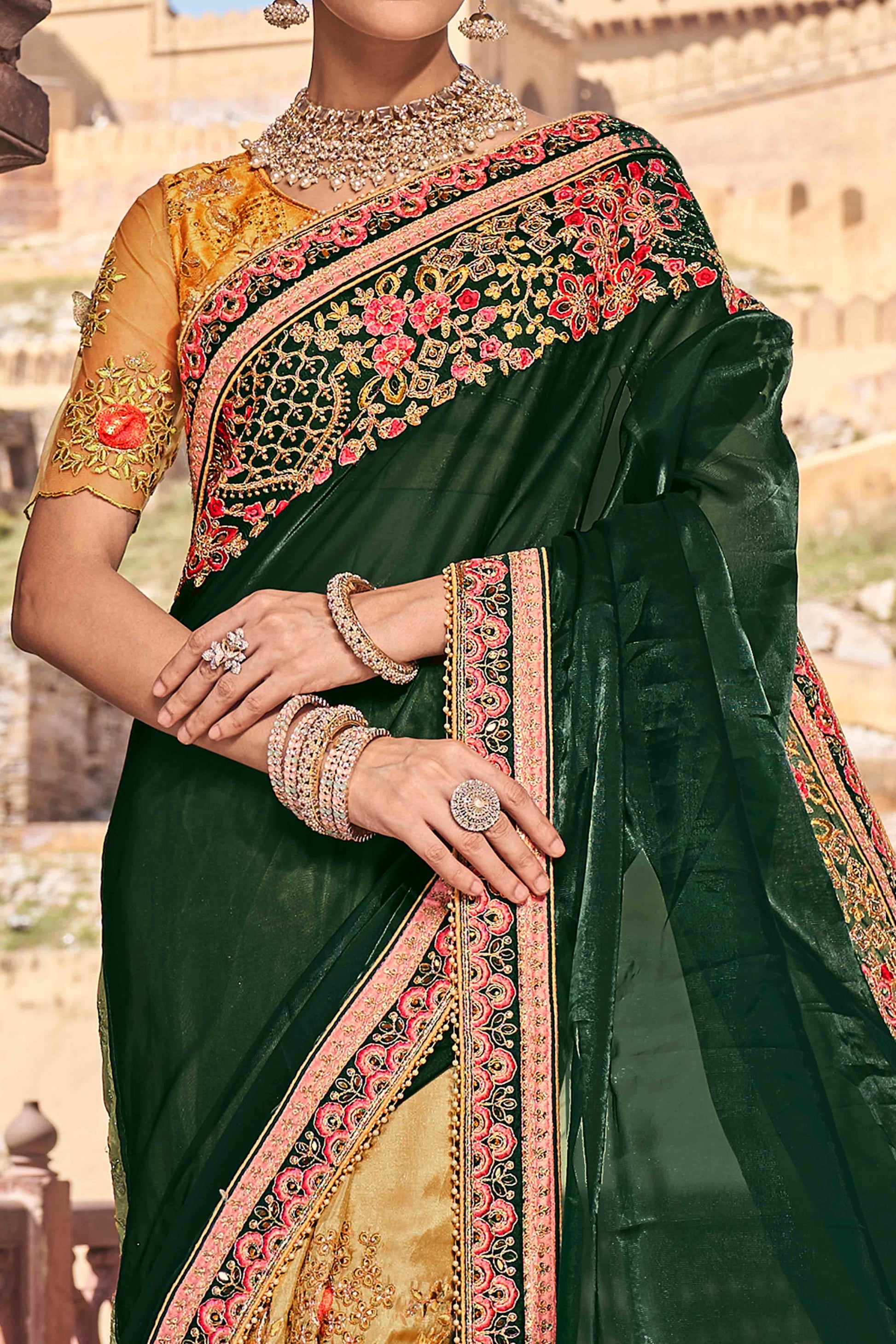 green-and-yellow-sequins-with-floral-embroidered-organza-saree