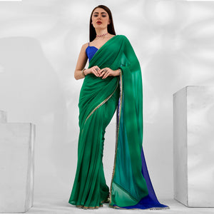 green-blue-solid-georgette-designer-saree