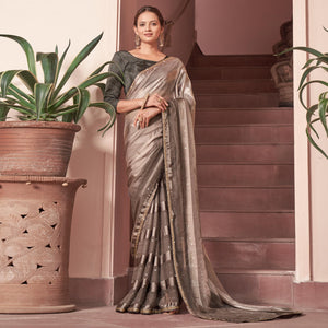 Light Brown Swarovski Work Georgette Saree