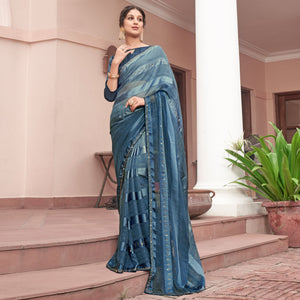 Blue Swarovski Work Georgette Saree