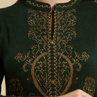 Bottle Green Woven Woolen Straight Top Bottom Set
