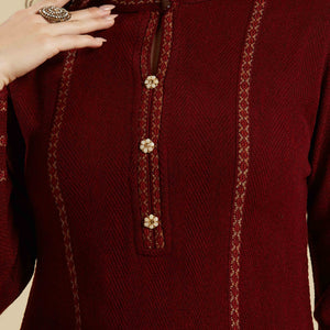 Maroon Woven Woolen Straight Top Bottom Set