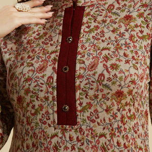 Chikoo Woven Woolen Straight Top Bottom Set