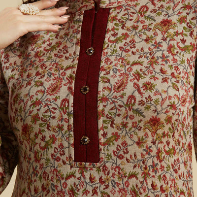 Chikoo Woven Woolen Straight Top Bottom Set