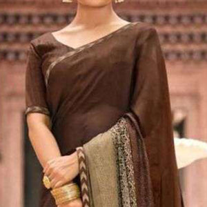 Brown Printed Fancy Fabric Saree