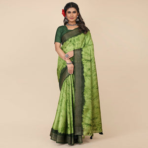 green-printed-cotton-silk-saree-with-zari-border