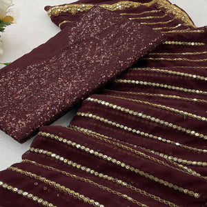 Brown Sequins Embroidered Georgette Saree