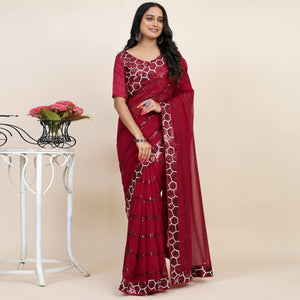 Maroon Sequins Embroidered Georgette Saree
