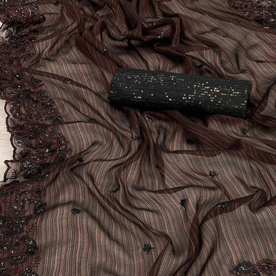 Dark Maroon Sequins Embroidered Chiffon Saree