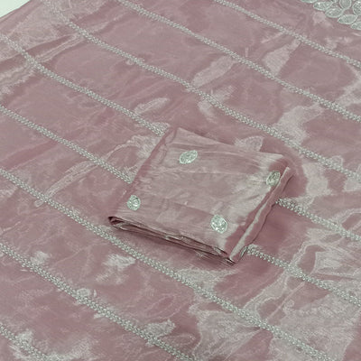 Light Mauve Embroidered Chiffon Saree With Sequins Border