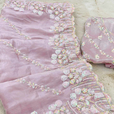 Light Mauve Sequins Embroidered Chiffon Saree