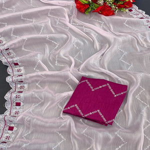 Light Pink Sequins Embroidered Chiffon Saree