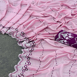 Light Pink Sequins Embroidered Chinon Saree