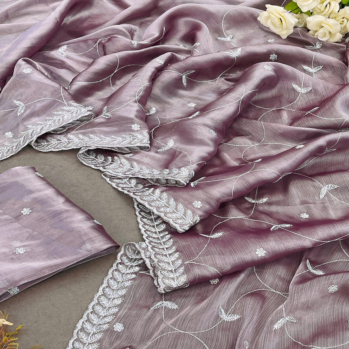 Dusty Mauve Sequins Embroidered Chiffon Saree