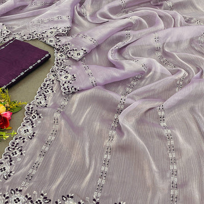 Lavender Sequins Embroidered Chiffon Saree
