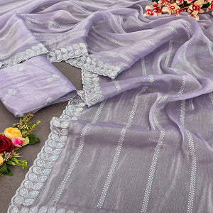 Lavender Sequins Embroidered Chiffon Silk Saree