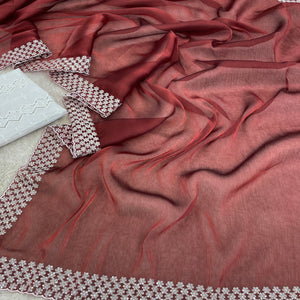 Maroon Sequins Embroidered Chiffon Saree
