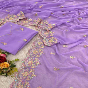 Lavender Floral Sequins Embroidered Georgette Saree